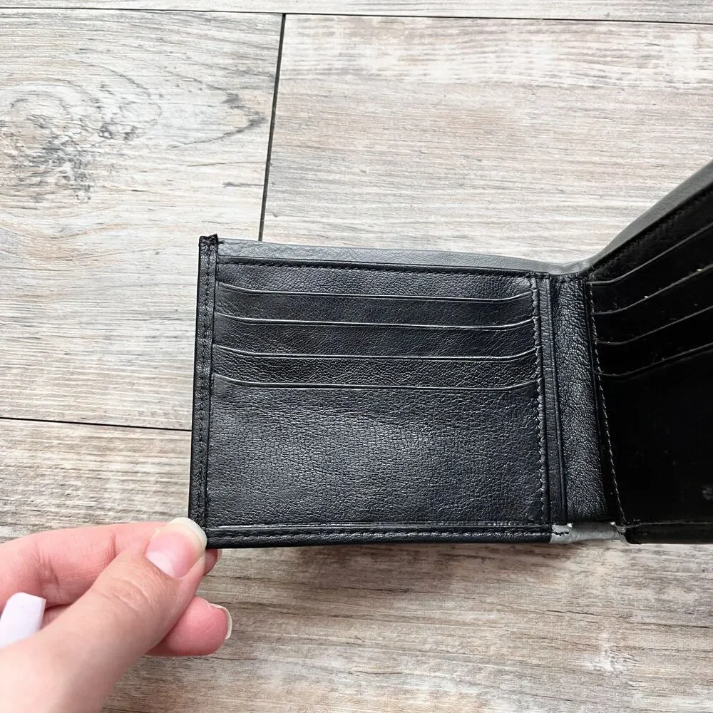 Van Heusen Black Gray Leather Bifold Wallet Classic Slim Minimalist EUC